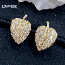 Load image into Gallery viewer, LUOWEND 18K White or Yellow Gold Real Natural Diamond Stud Earrings for Women