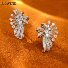 Load image into Gallery viewer, LUOWEND 18K White Gold Real Natural Diamond Stud Earrings for Women