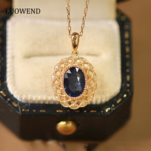Load image into Gallery viewer, LUOWEND 18K Yellow Gold Real Natural Sapphire and Diamond Gemstone Necklace for Women