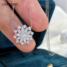 Load image into Gallery viewer, LUOWEND 18K White Gold Real Natural Diamond Pendant Necklace for Women