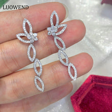 Load image into Gallery viewer, LUOWEND 18K White Gold Real Natural Diamond Drop Earrings for Women