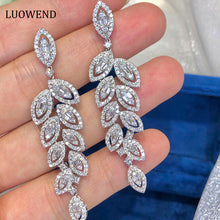 Load image into Gallery viewer, LUOWEND 18K White Gold Real Natural Diamond Drop Earrings for Women