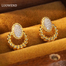 Load image into Gallery viewer, LUOWEND 18K Yellow Gold Real Natural Diamond Stud Earrings for Women