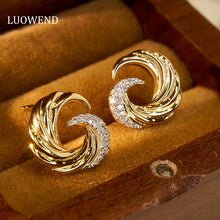Load image into Gallery viewer, LUOWEND 18K Yellow Gold Real Natural Diamond Stud Earrings for Women