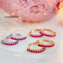 Load image into Gallery viewer, LUOWEND 18K White/Yellow/Rose Gold Fine Jewelry Real Natural Ruby Earrings for Women