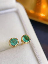 Load image into Gallery viewer, LUOWEND 18K Yellow Gold Fine Jewelry Real Natural Emerald Earrings for Women