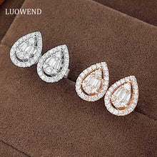 Load image into Gallery viewer, LUOWEND 18K White or Rose Gold Real Natural Diamond Stud Earrings for Women