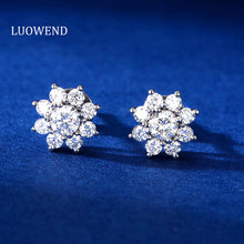 Load image into Gallery viewer, LUOWEND 18K White Gold Real Natural Diamond Stud Earrings for Women