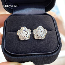 Load image into Gallery viewer, LUOWEND 18K White Gold Real Natural Diamond Stud Earrings for Women