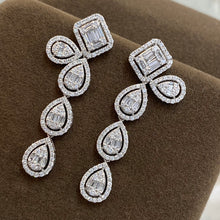 Load image into Gallery viewer, LUOWEND 18K White Gold Real Natural Diamond Drop Earrings for Women