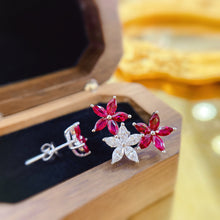 Load image into Gallery viewer, LUOWEND 18K White Gold Real Natural Ruby and Diamond Gemstone Earrings for Women