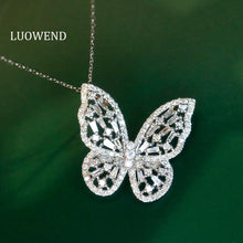 Load image into Gallery viewer, LUOWEND 18K White Gold Real Natural Diamond Pendant Necklace for Women