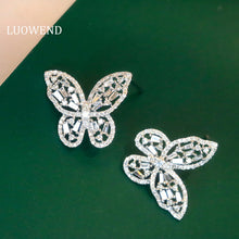 Load image into Gallery viewer, LUOWEND 18K White Gold Real Natural Diamond Stud Earrings for Women