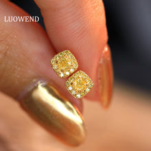 Load image into Gallery viewer, LUOWEND 18K Yellow Gold Real Natural Yellow Diamond Stud Earrings for Women