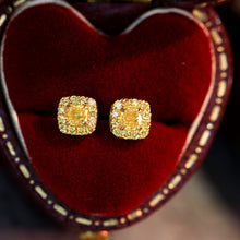 Load image into Gallery viewer, LUOWEND 18K Yellow Gold Real Natural Yellow Diamond Stud Earrings for Women