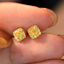 Load image into Gallery viewer, LUOWEND 18K Yellow Gold Real Natural Yellow Diamond Stud Earrings for Women