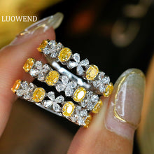 Load image into Gallery viewer, LUOWEND 18K White Gold Natural Yellow Diamond Ring for Women