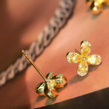 Load image into Gallery viewer, LUOWEND 18K Yellow Gold Real Natural Yellow Diamond Stud Earrings for Women
