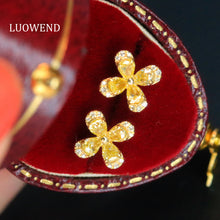 Load image into Gallery viewer, LUOWEND 18K Yellow Gold Real Natural Yellow Diamond Stud Earrings for Women