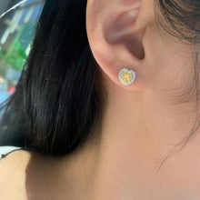 Load image into Gallery viewer, LUOWEND 18K White Gold Real Natural Yellow Diamond Stud Earrings for Women