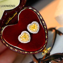 Load image into Gallery viewer, LUOWEND 18K White Gold Real Natural Yellow Diamond Stud Earrings for Women