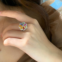 Load image into Gallery viewer, LUOWEND 18K White Gold Real Natural Color Sapphire and Diamond Gemstone Ring for Women