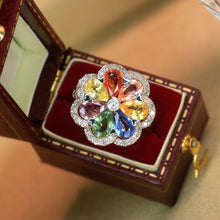 Load image into Gallery viewer, LUOWEND 18K White Gold Real Natural Color Sapphire and Diamond Gemstone Ring for Women