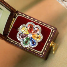 Load image into Gallery viewer, LUOWEND 18K White Gold Real Natural Color Sapphire and Diamond Gemstone Ring for Women