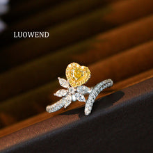 Load image into Gallery viewer, LUOWEND 18K White Gold Natural Yellow Diamond Ring for Women