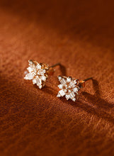 Load image into Gallery viewer, LUOWEND 18K White or Rose Gold Real Natural Diamond Stud Earrings for Women