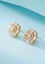 Load image into Gallery viewer, LUOWEND 18K White or Rose Gold Real Natural Diamond Stud Earrings for Women