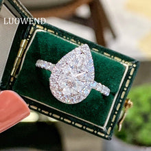 Load image into Gallery viewer, LUOWEND 18K White Gold Real Natural Diamond Ring for Women
