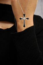 Load image into Gallery viewer, LUOWEND 18K White Gold Real Natural Diamond and Onyx Pendant Necklace for Women