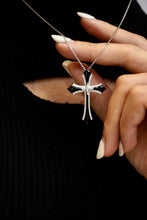 Load image into Gallery viewer, LUOWEND 18K White Gold Real Natural Diamond and Onyx Pendant Necklace for Women