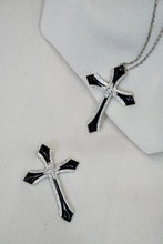 Load image into Gallery viewer, LUOWEND 18K White Gold Real Natural Diamond and Onyx Pendant Necklace for Women