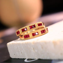 Load image into Gallery viewer, LUOWEND 18K Yellow Gold Natural Ruby Ring for Women