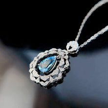 Load image into Gallery viewer, LUOWEND 18K White Gold Real Natural Aquamarine and Diamond Gemstone Necklace for Women