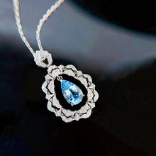 Load image into Gallery viewer, LUOWEND 18K White Gold Real Natural Aquamarine and Diamond Gemstone Necklace for Women