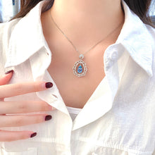 Load image into Gallery viewer, LUOWEND 18K White Gold Real Natural Aquamarine and Diamond Gemstone Necklace for Women