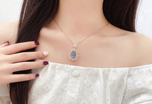 Load image into Gallery viewer, LUOWEND 18K White Gold Real Natural Aquamarine and Diamond Gemstone Necklace for Women