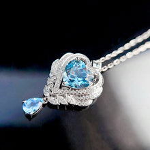 Load image into Gallery viewer, LUOWEND 18K White Gold Real Natural Aquamarine and Diamond Gemstone Necklace for Women