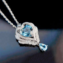 Load image into Gallery viewer, LUOWEND 18K White Gold Real Natural Aquamarine and Diamond Gemstone Necklace for Women