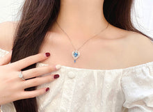 Load image into Gallery viewer, LUOWEND 18K White Gold Real Natural Aquamarine and Diamond Gemstone Necklace for Women