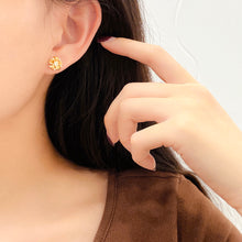 Load image into Gallery viewer, LUOWEND 18K Yellow Gold Real Natural Diamond Stud Earrings for Women