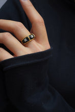 Load image into Gallery viewer, LUOWEND 18K Yellow Gold Real Natural Black Agate and Diamond Gemstone Ring for Women