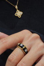 Load image into Gallery viewer, LUOWEND 18K Yellow Gold Real Natural Black Agate and Diamond Gemstone Ring for Women