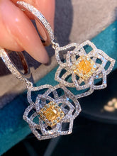 Load image into Gallery viewer, LUOWEND 18K White Gold Real Natural Yellow Diamond Hoop Earrings for Women