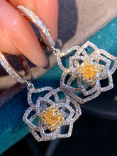 Load image into Gallery viewer, LUOWEND 18K White Gold Real Natural Yellow Diamond Hoop Earrings for Women
