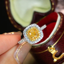 Load image into Gallery viewer, LUOWEND 18K White Gold Real Natural Yellow Diamond Ring for Women