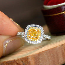 Load image into Gallery viewer, LUOWEND 18K White Gold Real Natural Yellow Diamond Ring for Women